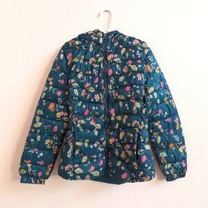 Zara Coat Green Floral Hood Sz 9 Girly